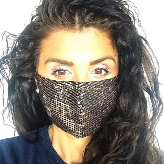 2 Sequin Face Masks Black and Gold, Bling, Party, Sparkly, Reusable