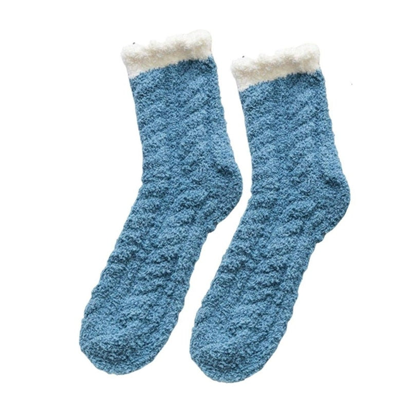 Fluffy Socks, Blue, Warm Socks, Bed Socks for Women