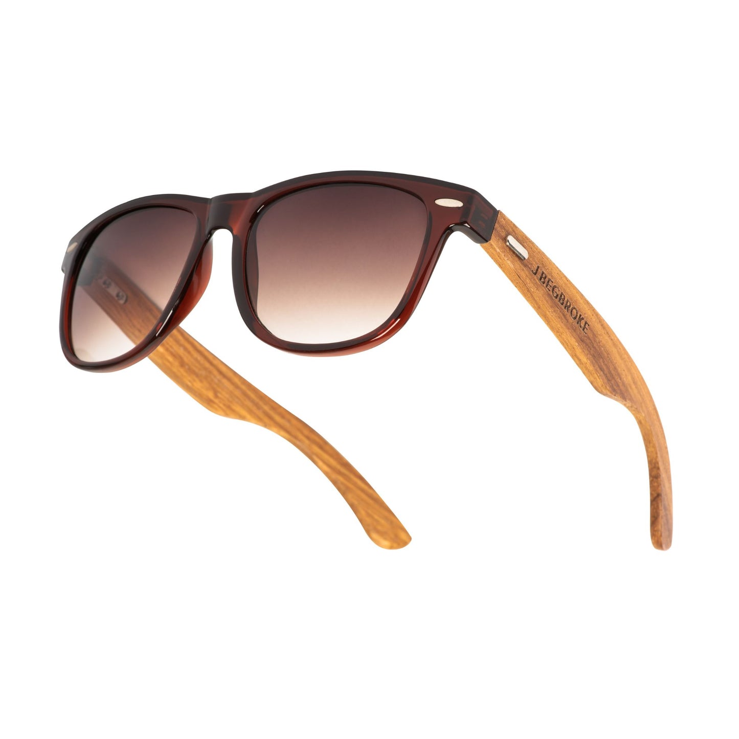 J Begbroke Wooden Sunglasses, Mens & Women, 400UV Protection, CE Marked, Cork Case, Unisex, Brown Frame