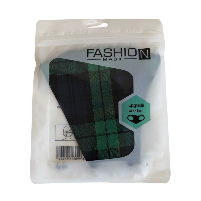 Tartan Face Mask, Washable, Cotton, Reusable Blue/Green