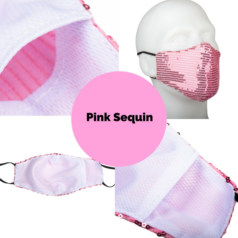 Sequin Face Mask, Pink, Sparkly, Bling, Reusable, Washable Party Face Mask