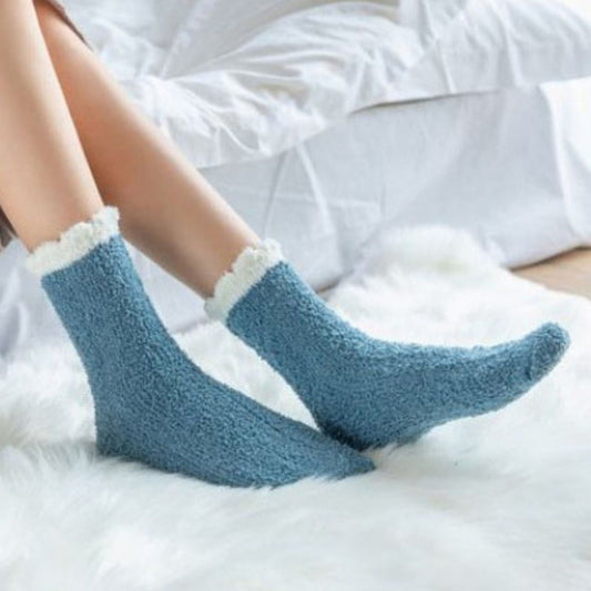 Fluffy Socks, Blue, Warm Socks, Bed Socks for Women