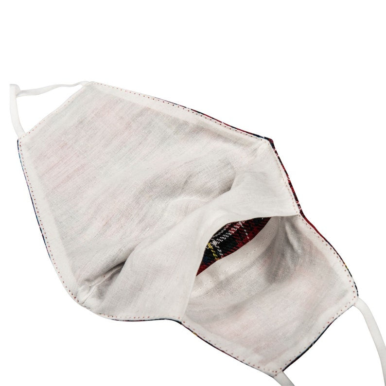 Tartan Face Mask, Washable, Cotton inside, Reusable, Red