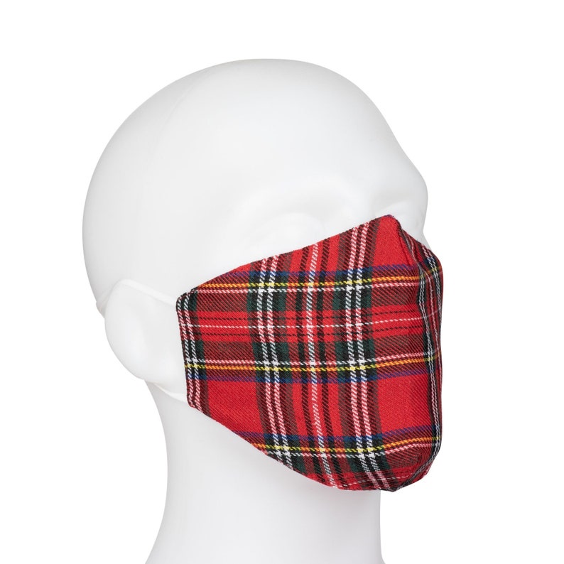 Tartan Face Mask, Washable, Cotton inside, Reusable, Red