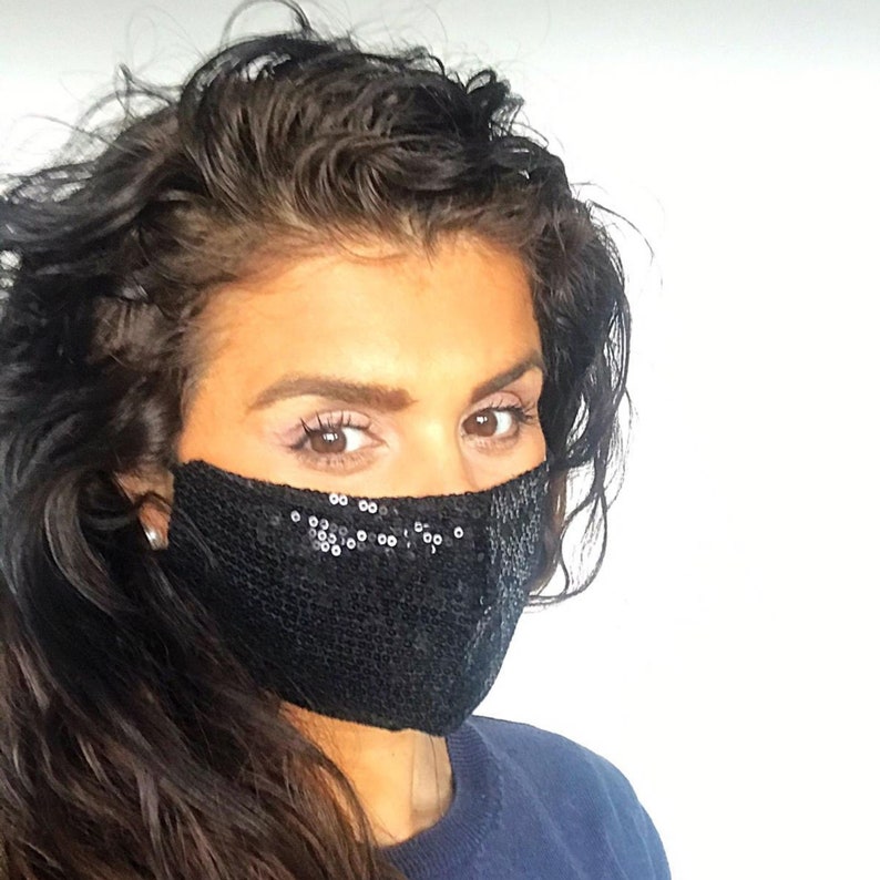 Black Sequin Face Mask, Reusable, Washable, Bling, Sparkly, Party Face Mask