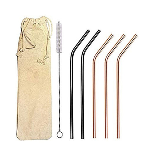 Metal Straws, 3 gold and 2 black