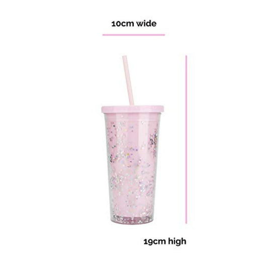 Pink Tumbler with Straw and Lid, Glitter 20oz Insulated Double Wall Clear Acrylic Travel Cup